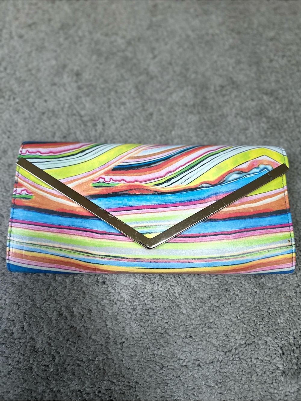 Aldo Multicolor Striped Envelope Clutch with Gold Accent
